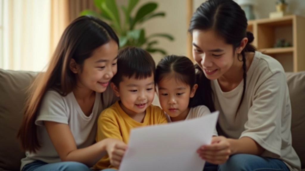 Family members of different ages using various budgeting tools including notebook, calculator, and smartphone app together