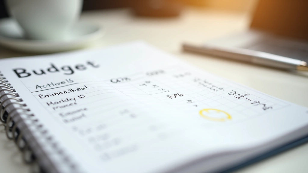 Notebook showing the 50-30-20 budget framework breakdown with percentages clearly marked