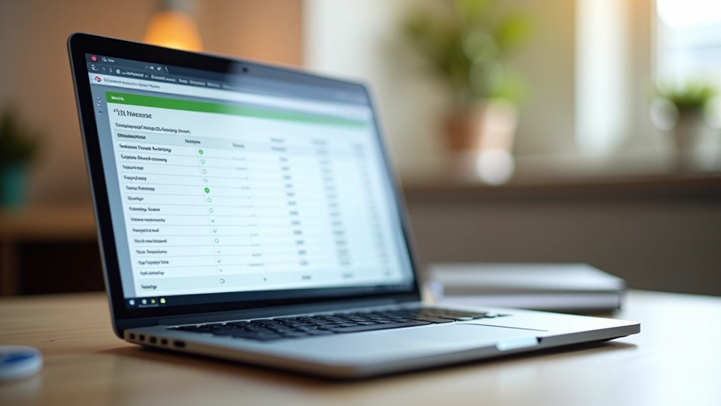 Laptop screen showing a spreadsheet with expense tracking data organized by category and month